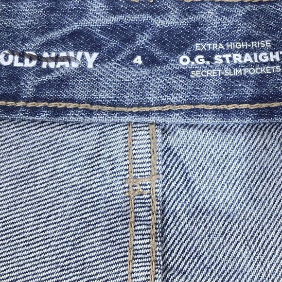 Old Navy Womens Denim Jeans Size 4 Distressed High Rise Straight Leg Cotton Blue - Picture 7 of 11